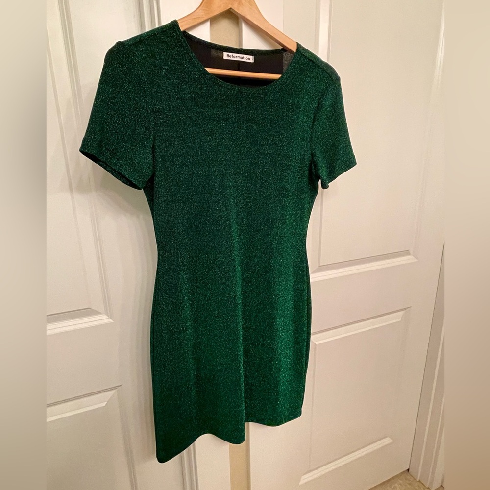 Reformation Amina Dress - Green Sparkle